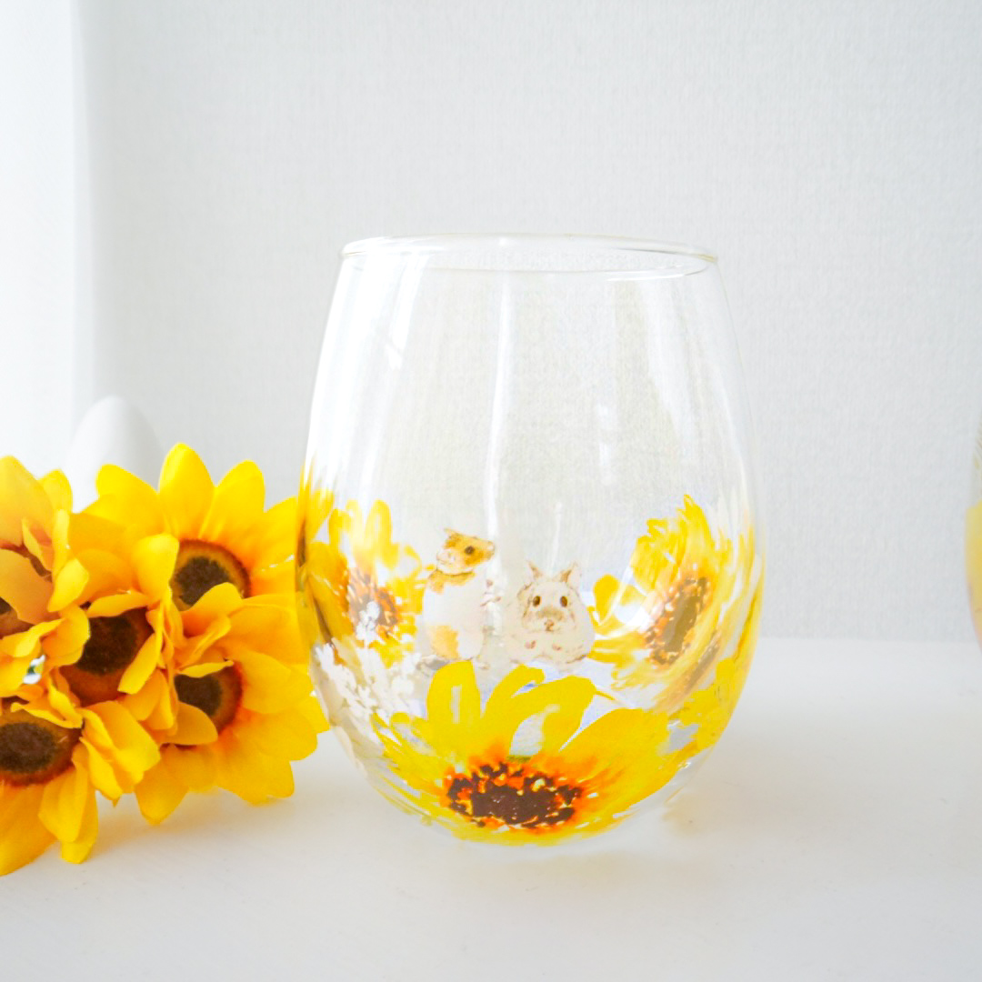 向日葵とハムスターのグラス